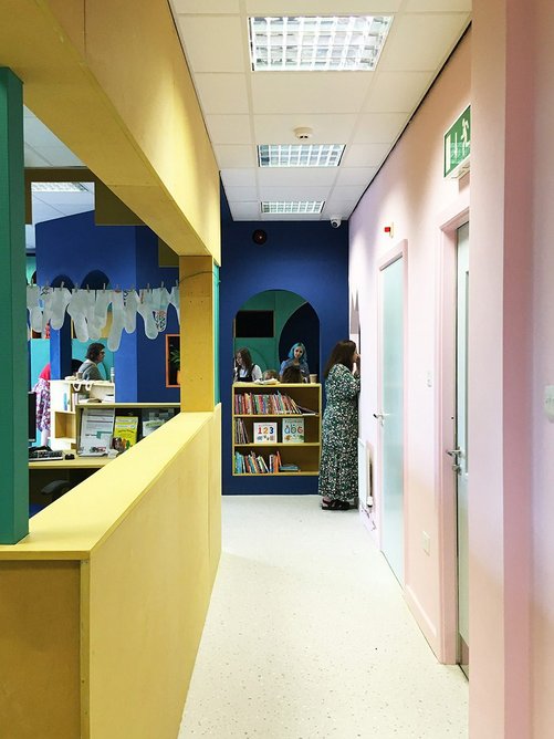 Desks and furniture were, like the wall colour choices, decided from a palette of ‘Blackpool’ colours developed from an earlier arts project.