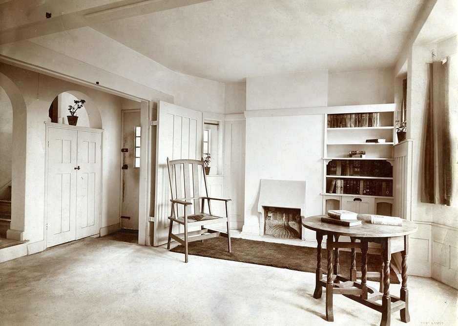 Barry Parker (1867-1947). Photograph: Living room and hallway at Gidea Park, c 1912. Courtesy of the Garden City Collection. From Barry Parker: Architecture for All at the Broadway Gallery in Letchworth.