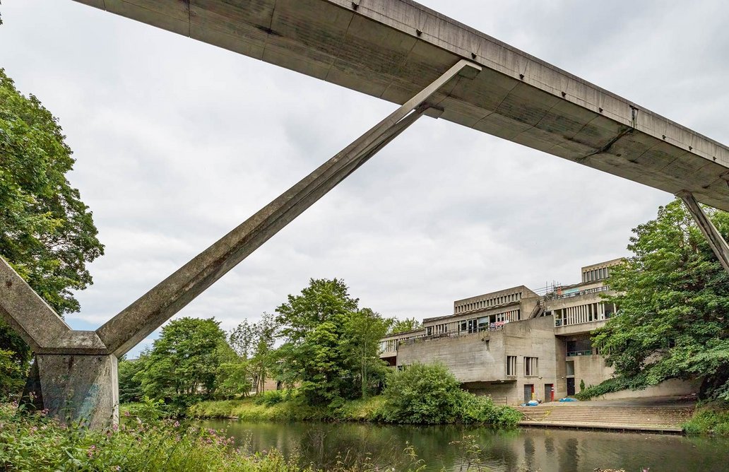 Durham’s Kingsgate Bridge by Ove Arup and Dunelm House by ACP, 1963-66, both now listed.