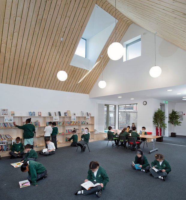 Tretford goat's hair carpet specified at Kingsgate Primary School, London, 2018, designed by Sarah Wigglesworth Architects.