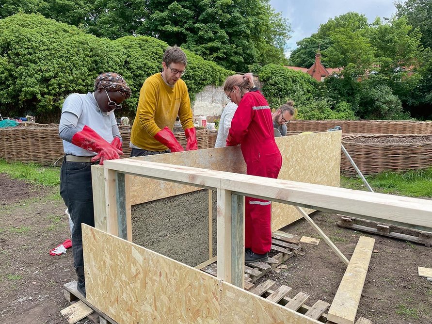 Hempcrete panel workshop run by HSA at its ongoing ‘Growing Sudley’ community garden project.