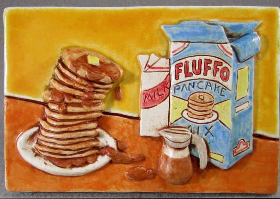 'Fluffo pancakes' ceramic tile by artist. Greg Hicho.