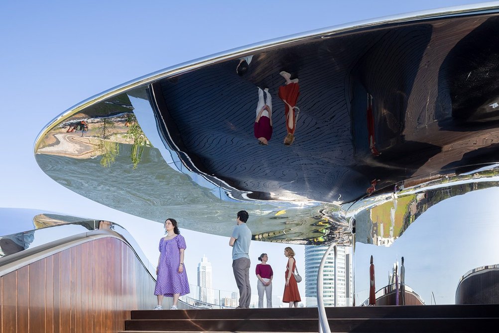 A hyper-reflective pavilion tops the Tornado and offers views across Rotterdam.
