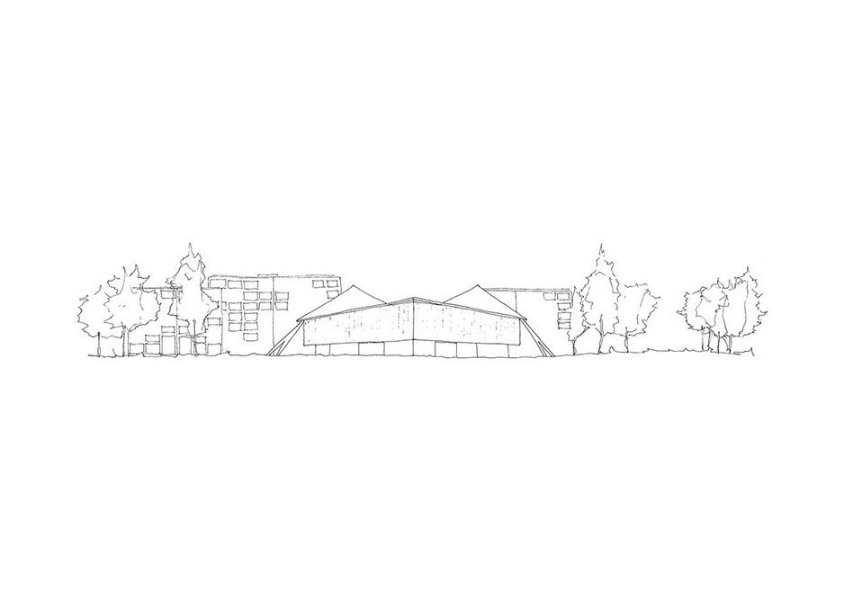 John Pawson' third sketch captures the pavilion in its OMA-designed setting