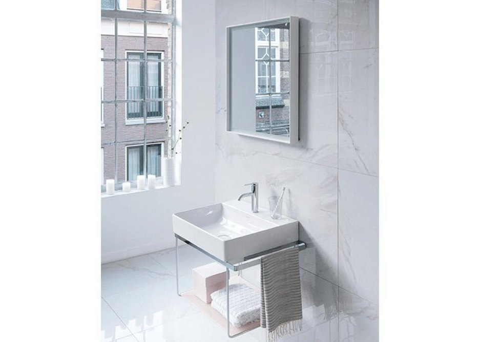 Flexible, height-adjustable chrome console with optional towel holder gives a cool finish to the DuraSquare washbasin