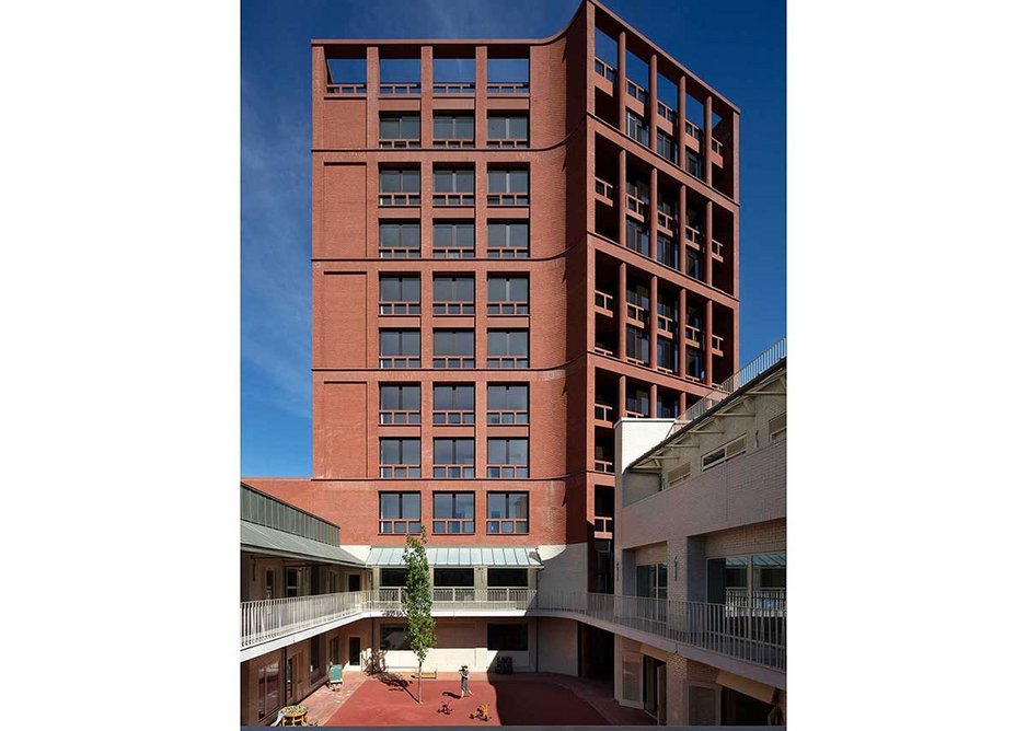 School meets homes in Henley Halebrown’s Hackney New Primary School. The courtyard school is appended to the 11-storey residential block that helped make it viable.