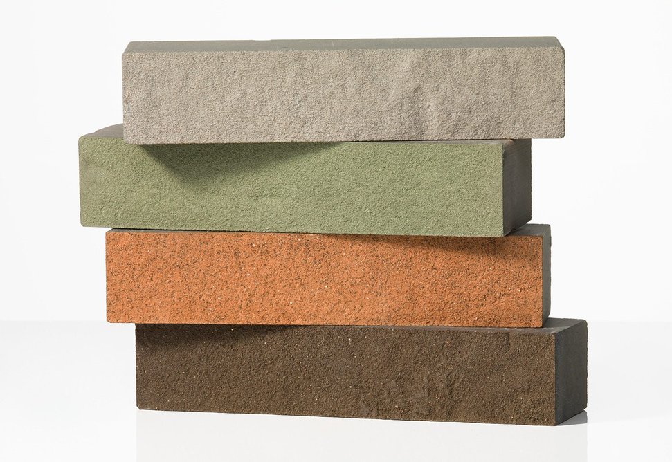 Pirrouet facing bricks, from top: Natural Grey, Honest Green, Sunrise Orange and Stylish Brown.