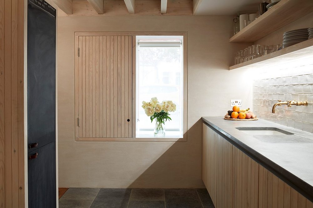 Kitchen at The Library House, hand-built by Danny Caka himself after the pandemic disrupted the supply chain of materials for the project.