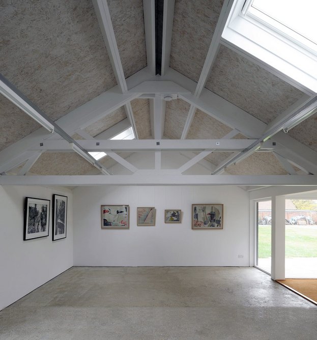 Sheathing the existing structure in an exoskeleton of 18mm SterlingOSB Zero avoided the use of additional structural bracing and kept the gallery interiors visually ‘clean’.