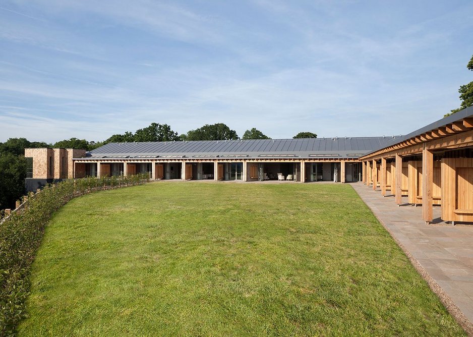 The building is set out in an L-shape, to allow the patient bedroom views over the garden. MacEwen Award 2019 shortlisted KKE’s St David’s Hospice Inpatient Unit, Newport, Wales.