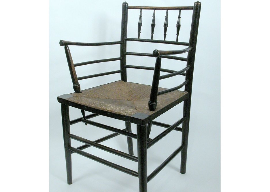 Wood and rush 1870 Sussex Armchair designed by Morris and Co.