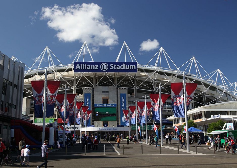Sydney Football Stadium on match day, waiting for the Sydney Roosters rugby league home match.