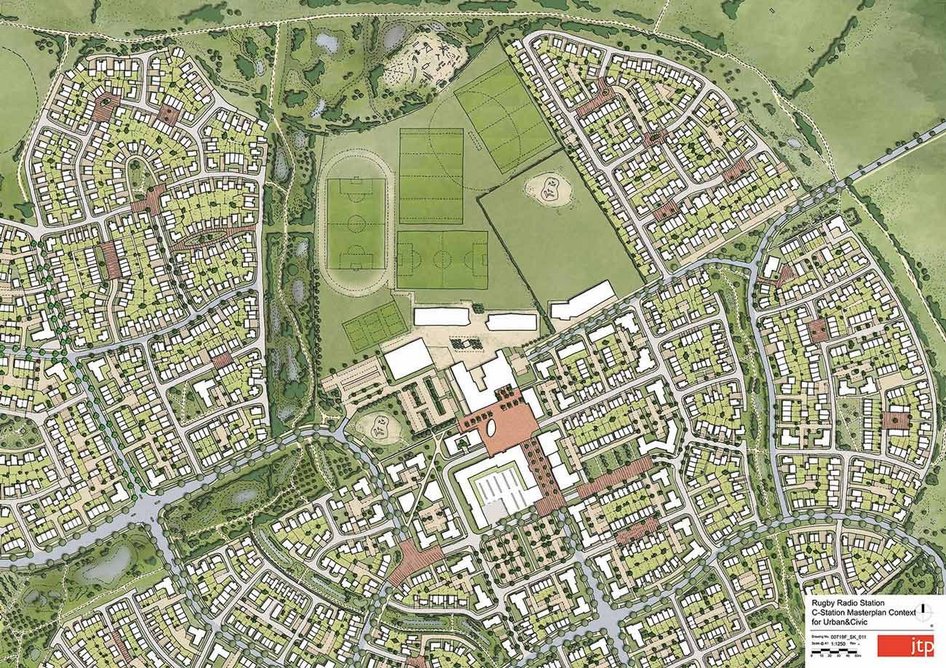 Site plan showing the school (in white) as part of the future neighbourhood centre of the new suburb of Houlton.