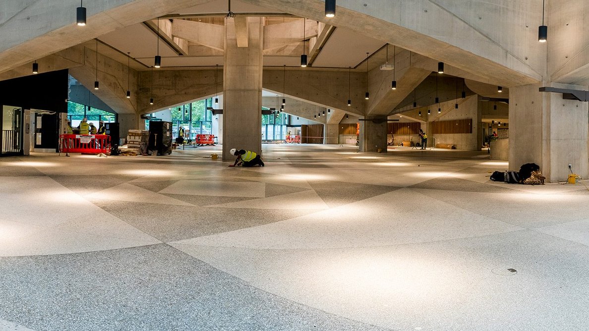 The Marshall Building's one-of-a-kind Terrazzo floor in three colours.