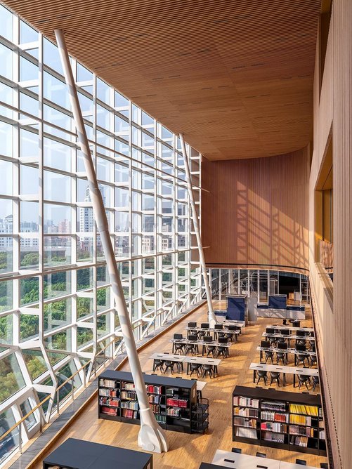 The reading hall provides an exhilarating moment of spatial expression.