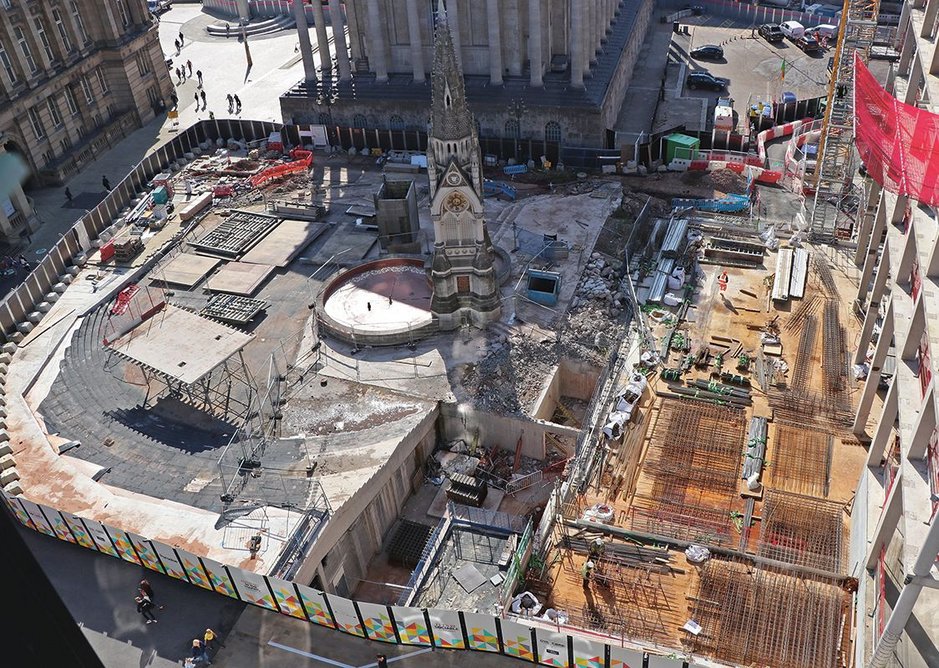 On the former site of John Madin’s library next to the town hall and museum, Paradise by Argent better connects the area outside the town hall (seen here) with Centenary Square beyond. Works are well under way, including new office buildings completed by Eric Parry Architects and Glenn Howells Architects. Chamberlain Square will open at the end of 2019, the ring road will be downgraded and one arm of the roundabout gone.