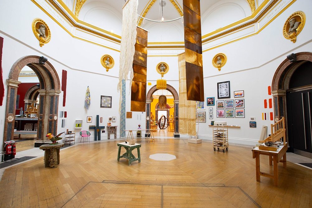 Installation view of the Wohl Central Hall, one of two architecture rooms at the Summer Exhibition 2024 at the Royal Academy of Arts in London, 18 June - 18 August 2024. Photo: © Royal Academy of Arts, London / David Parry
