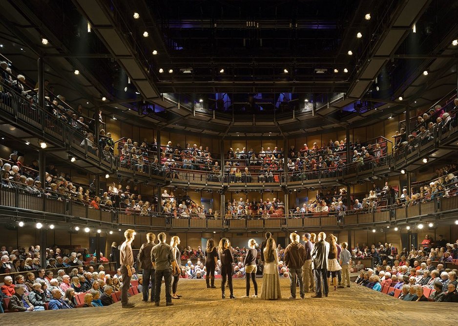 Inside the Royal Shakespeare Theatre which reused 5000 bricks from its previous home.