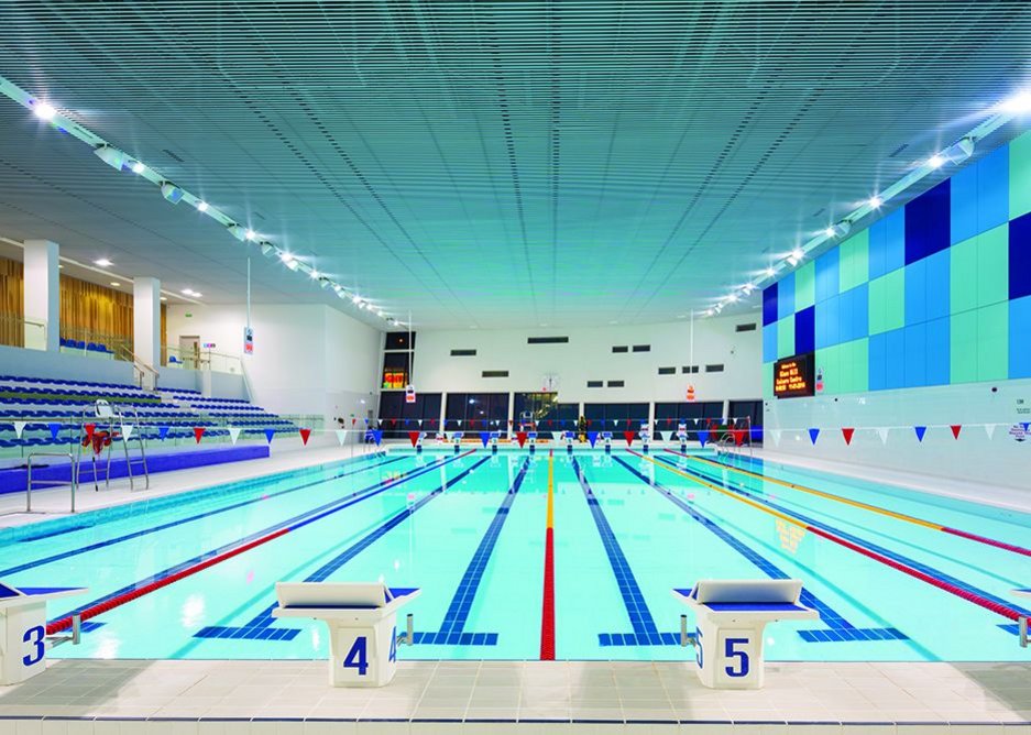 Pool area, looking south towards the full height glazed area to the street.