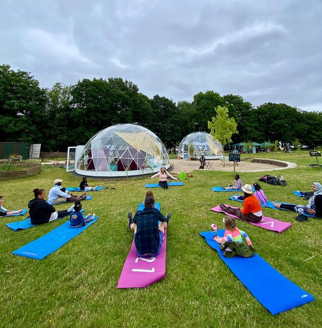 Geodesic domes facilitate environmental education.