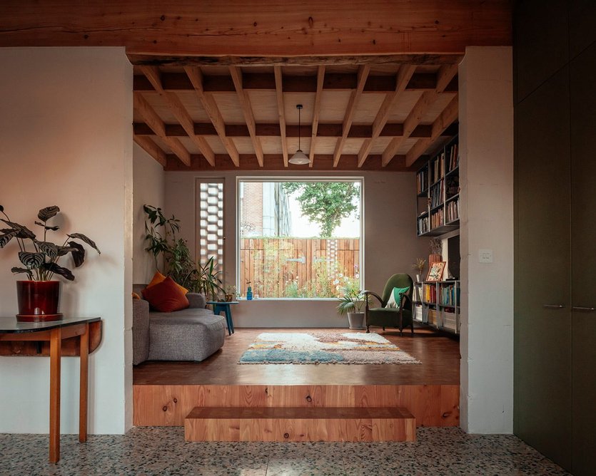 Floors were assembled from ceiling joist offcuts to minimise waste.