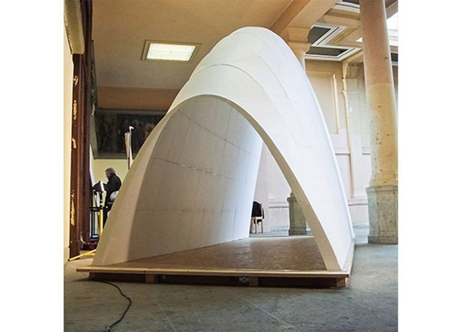 A robotised pre-fabrication process was used to manufacture this Automated FoamDome - an ultra light foam shell. The prototype is 5x2x3.5m and the shell is made of 160 unique parts obtained using robotised hot wire cutting.