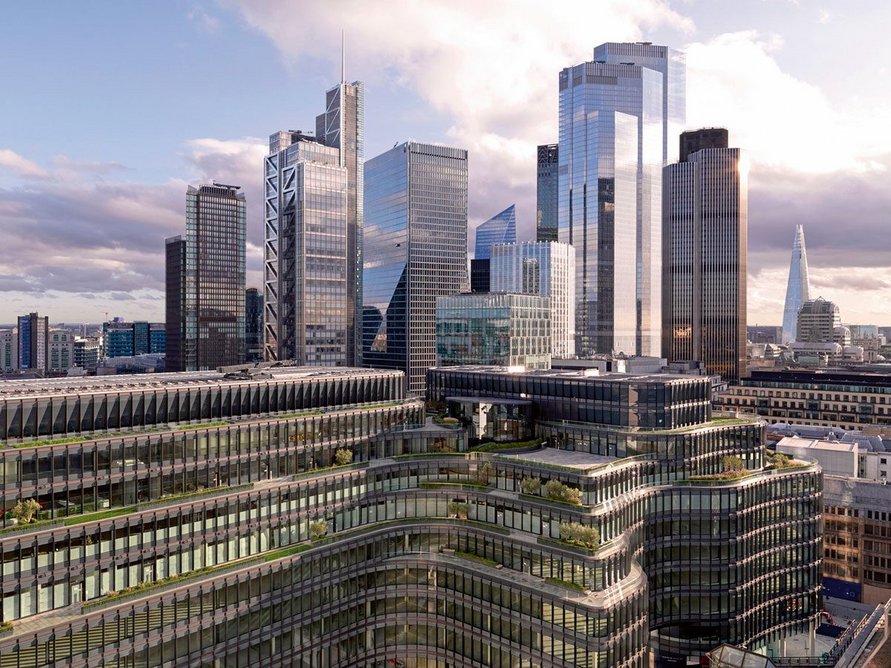 Planted terraces overlook Broadgate Circle.