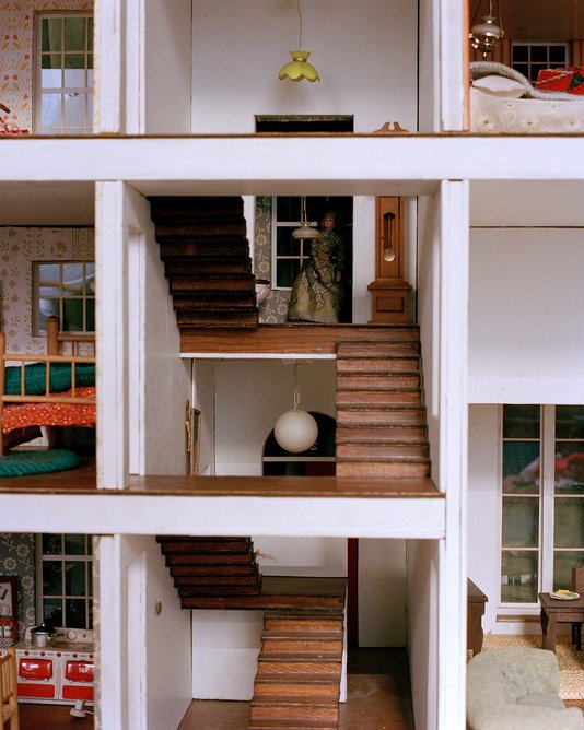 Inside the dolls house, with contents arranged by Sal, the original client.