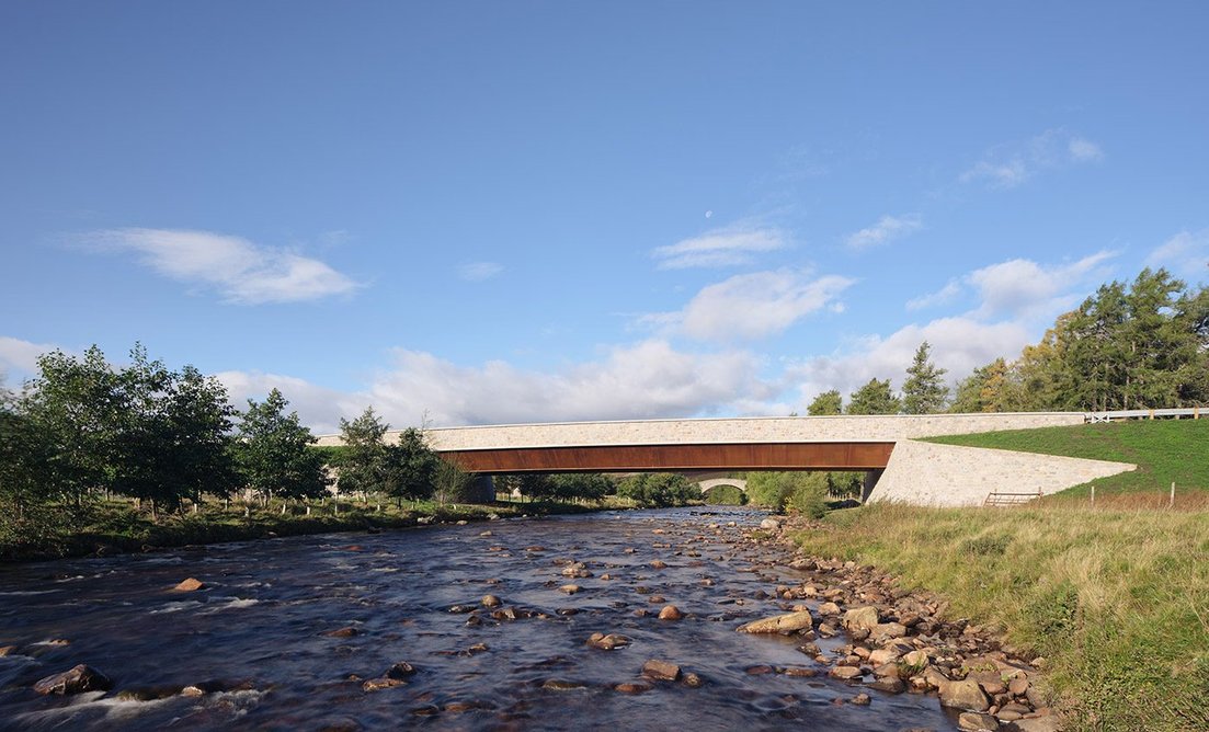 River Gairn is wider at this point than under the original humpback bridge, as it spreads into a flood plain.