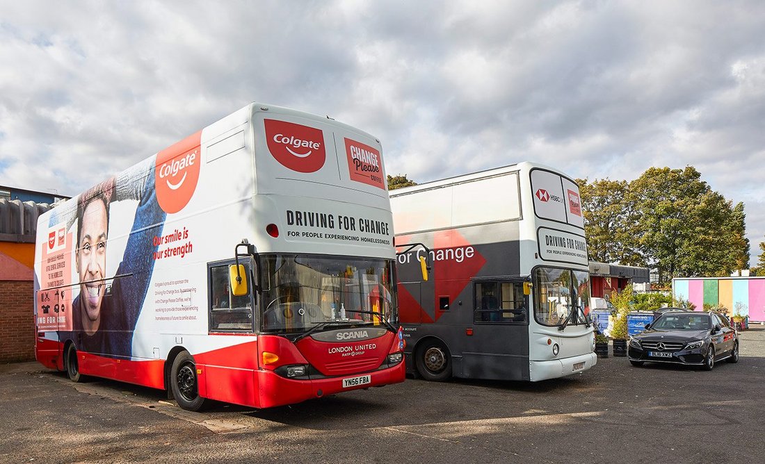 Corporate branding is crucial to financing the scheme, which converts two London buses.