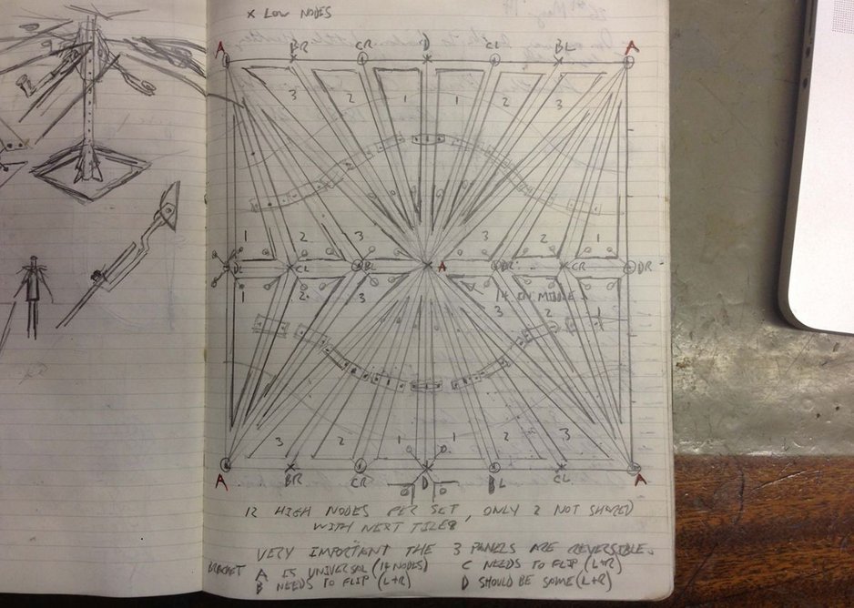 Conrad Shawcross, sketch of sub-panels for The Optic Cloak, June 2014.