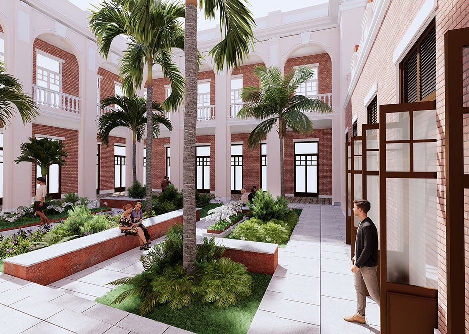 Interior view of the front courtyard for the University of Hong Kong. Wilkinson Eyre is working alongside conservation architects Purcell and AD+RG on the rejuvenation of Leigh & Orange’s 1912 main building for the university.