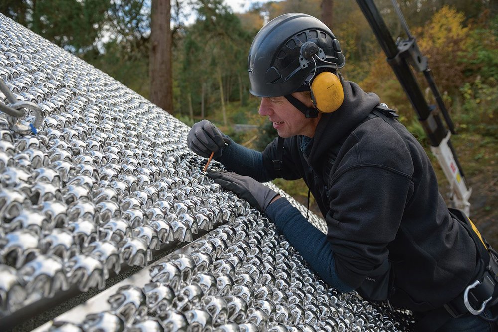 Fixing each stainless steel barnacle to create the skin required five individual welds.