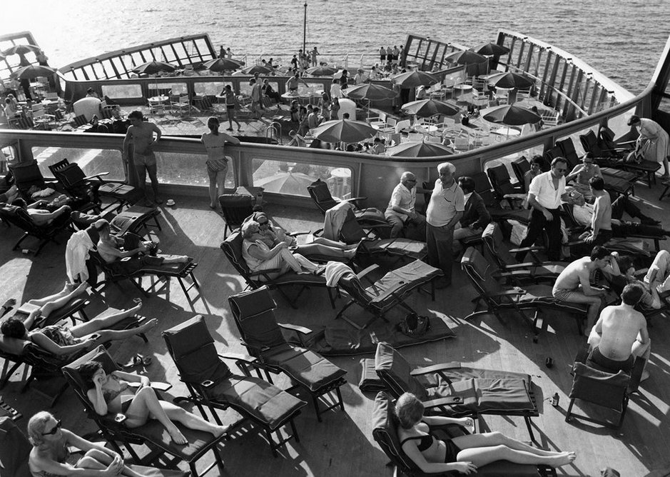 Relaxing on deck, from the exhibition QE2 50 Years Later at the Glasgow School of Art.