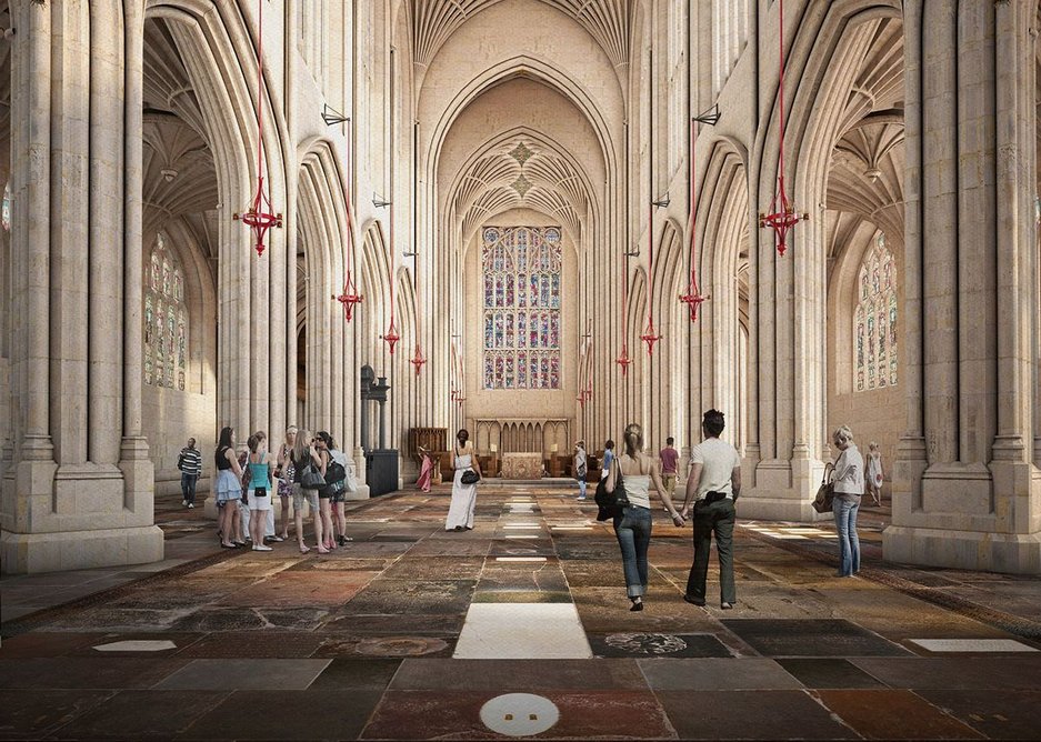 Visualisation of abbey without pews by Feilden Clegg Bradley studios