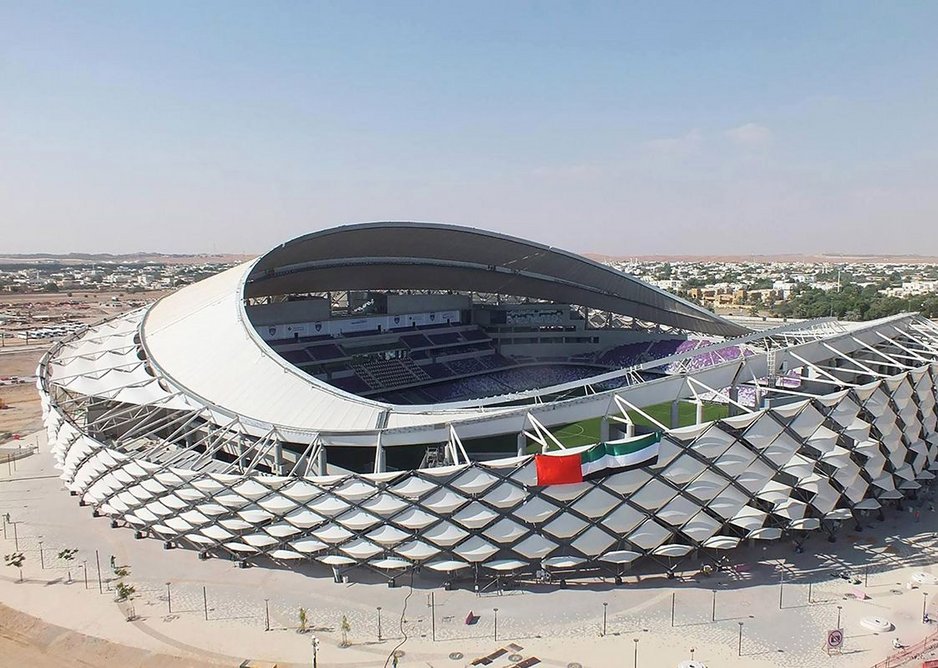 Hazza Bin Zayed Stadium, UAE, where Tyrer developed facade optimisation software for fabrication – and lived on site for two months for site supervision