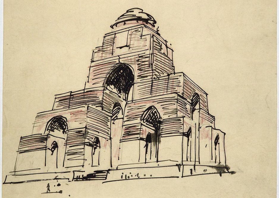 Edwin Lutyens, 1918, A record sketch of the unexecuted design for the Memorial to the Missing at St Quentin, Nord.