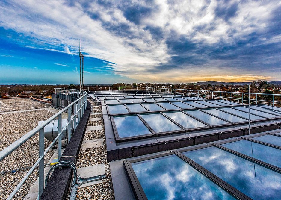 VELUX modular skylights on the roof of UKHO, one of the world's leading geospatial information offices that provides data to mariners and maritime organisations.