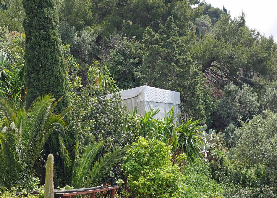 The Cabanon wrapped while asbestos is removed.