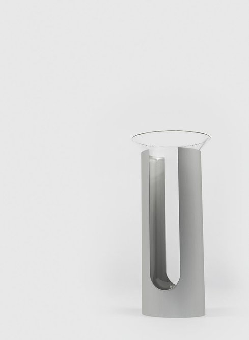 Camicia. Glass flower vase with aluminium cylinder. Danese Milano. Permanent collection, Triennale Milano.