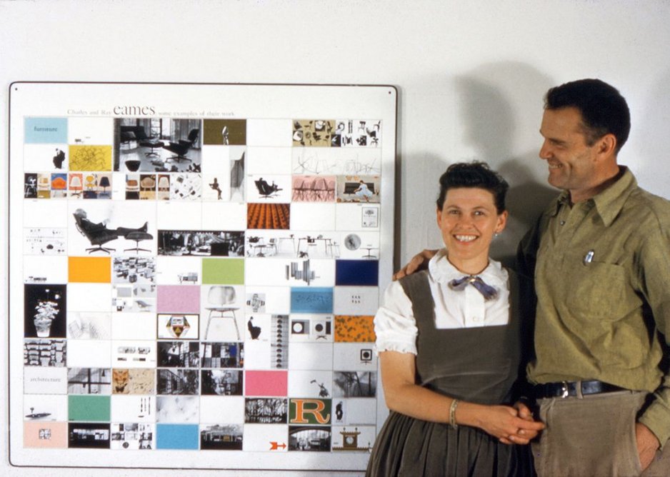 The couple with a panel of work made for the American Institute of Architects, 1957.