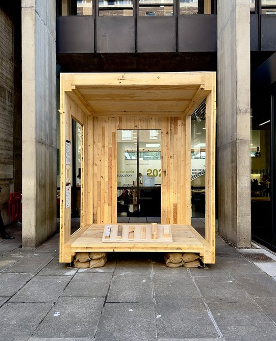 Cross-laminated secondary timber (CLST) and glued-laminated secondary timber (glulamST) pilot building exhibited at the UCL Festival of Engineering