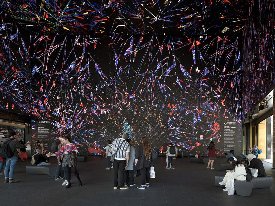 The immersive Outernet gallery in use. Orms worked with Brilliant Stages to create both static and kinetic screens. Photo: Tim Soar