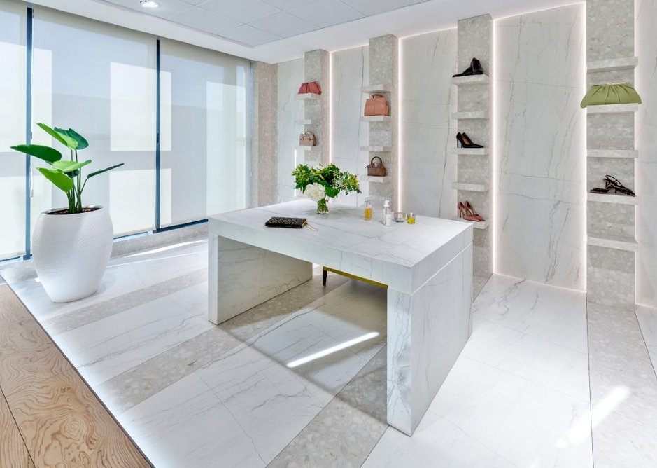 Neolith Retrostone and Mont Blanc sintered stone in the showroom retail space.