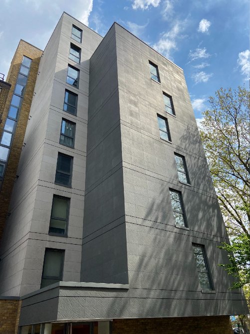 Riven Carea cladding at St Georges Estate, Shadwell.  Fourpoint Architects.
