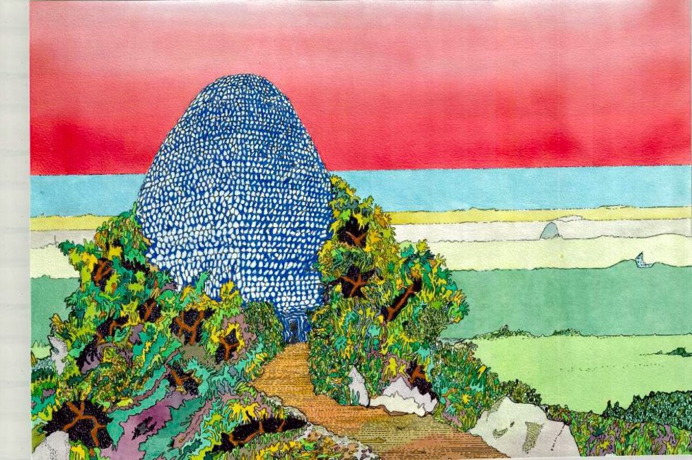 Peter Cook, Outcrop House, 2018. From Peter Cook – City Landscapes at the Louisiana Museum of Modern Art.