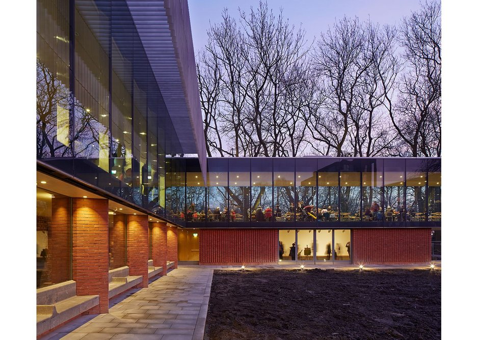 Corner of the art courtyard: cafe above, teaching below.