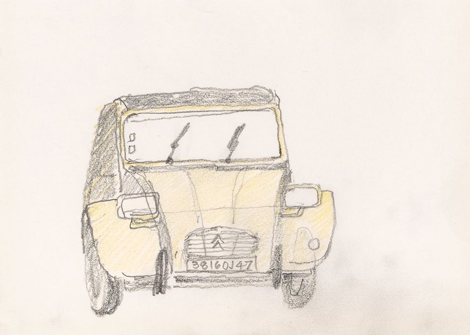 2CV 3816 OJ47 by Trevor Dannatt. Pencil, 14 x 21cm.