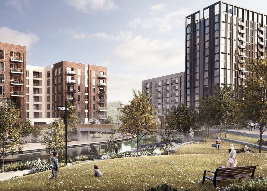 Greenford Green in Ealing is one of the UK’s largest build-to-rent developments. The 1965-unit project is being developed by Greystar Real Estate Partners and is designed by HTA Design with Hawkins\Brown, SLCE, Flanagan Lawrence and Mæ.