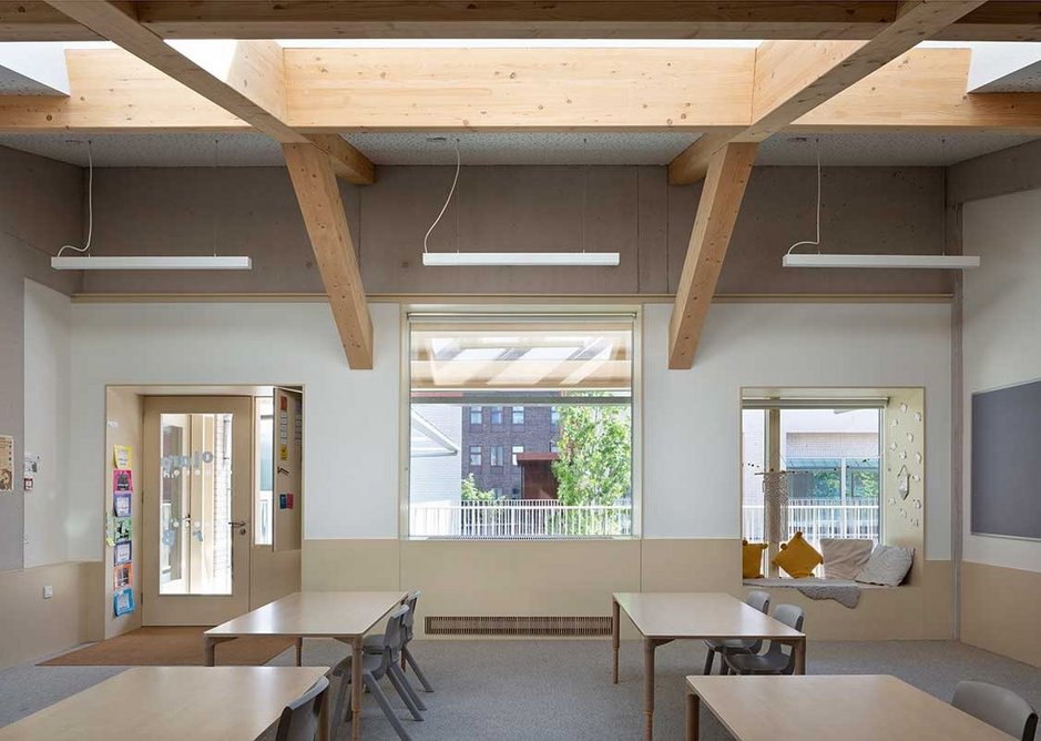 Internal corridors at Hackney New Primary School were exchanged for cloisters and covered open walkways around a courtyard.